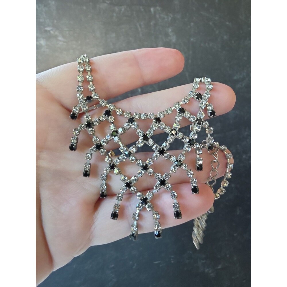 Clear & Black Rhinestone Adjustable Choker Necklace Vintage Costume Jewelry